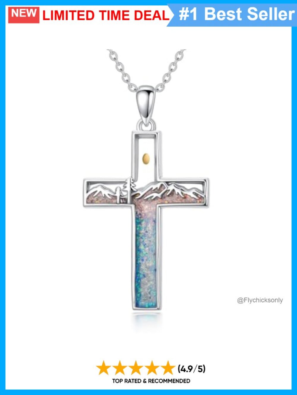 Sterling Silver Blue Opal Mustard Seed Cross Necklace 20in Lobster Clasp